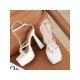 New Street White Chunky Platform Ankle Strap Heels 