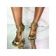 Snake Printed Leaf Stiletto Ankle Strap Heels 