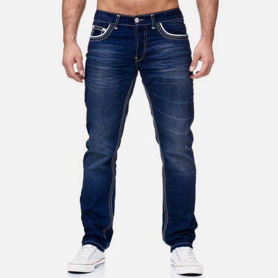  Fashion Pure Color Denim Jeans For Men