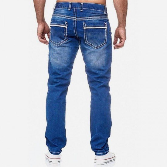  Fashion Pure Color Denim Jeans For Men