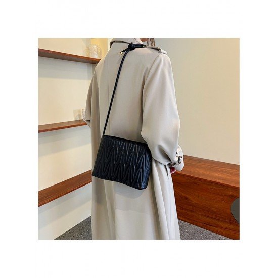  Fashion PU Pure Color Pleated Shoulder Bag