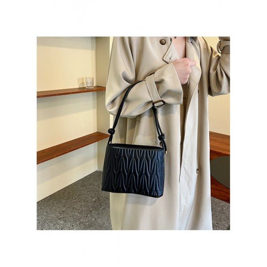  Fashion PU Pure Color Pleated Shoulder Bag