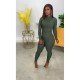 Mock Neck Solid Matching 2 Piece Trouser Sets For Women