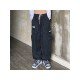 Unisex Black Wide Leg Cargo Trousers