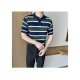 Men's Color-Block Striped Short Sleeve Polo Shirt