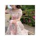  French Sweet Square Collar Floral Women's Dress