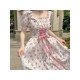  French Sweet Square Collar Floral Women's Dress