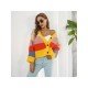  Casual Loose V Neck Contrast Color Knitted Sweater