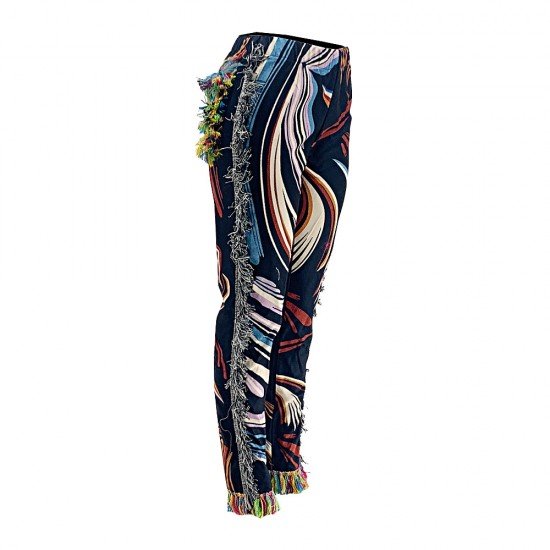  Casual Color Printing Tassels Fringe Velvet Pants