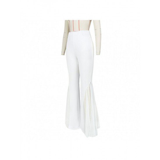 Irregular Ladies White Elastic Waist Flare Trousers 