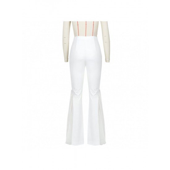 Irregular Ladies White Elastic Waist Flare Trousers 