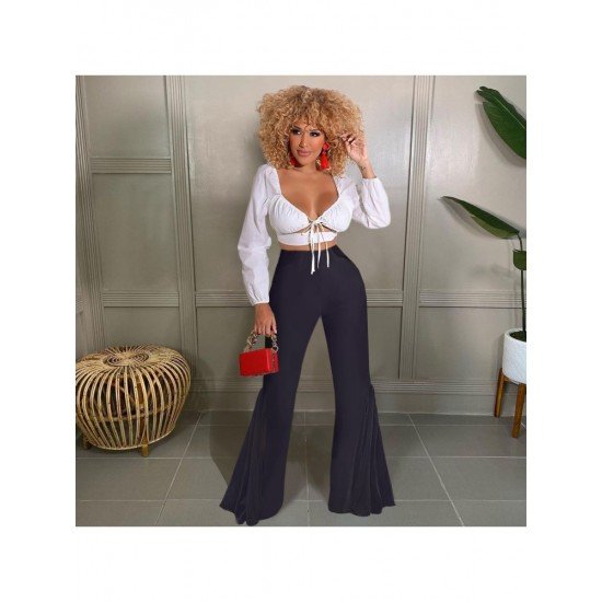 Irregular Ladies White Elastic Waist Flare Trousers 