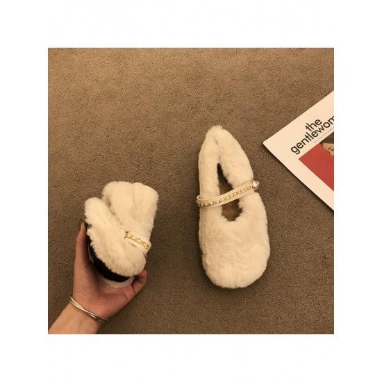  Pure Color Plush Women's Fur Flat Shoes