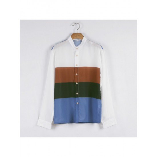 Stand Collar Color Blocking Loose Shirts For Men