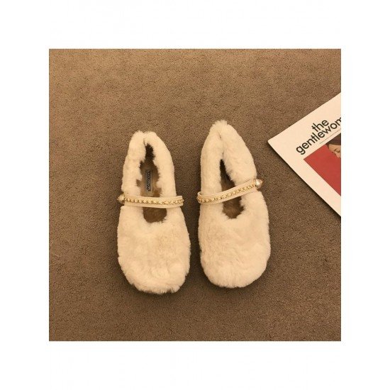  Pure Color Plush Women's Fur Flat Shoes