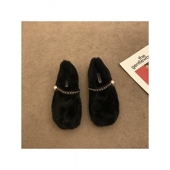  Pure Color Plush Women's Fur Flat Shoes