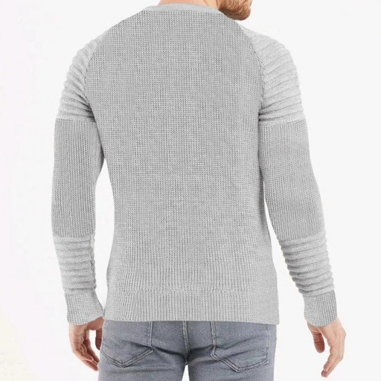  Pure Color Crew Neck Men's Pullover Top