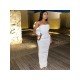 Ladies White Zipper Up Pockets Strapless Maxi Dress