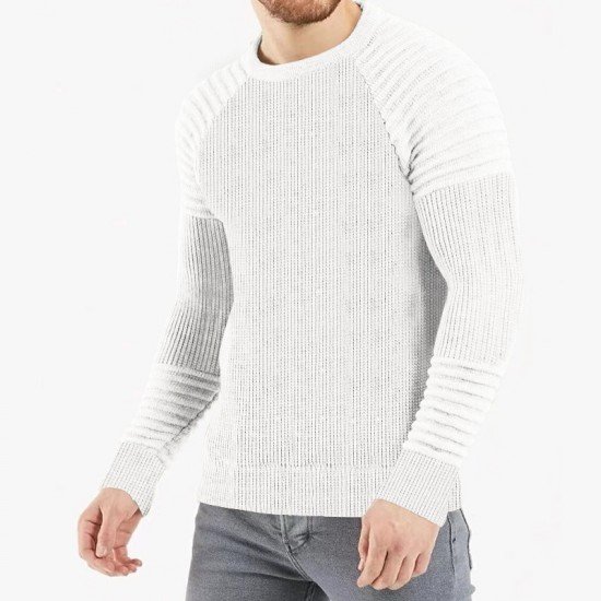  Pure Color Crew Neck Men's Pullover Top