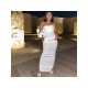 Ladies White Zipper Up Pockets Strapless Maxi Dress