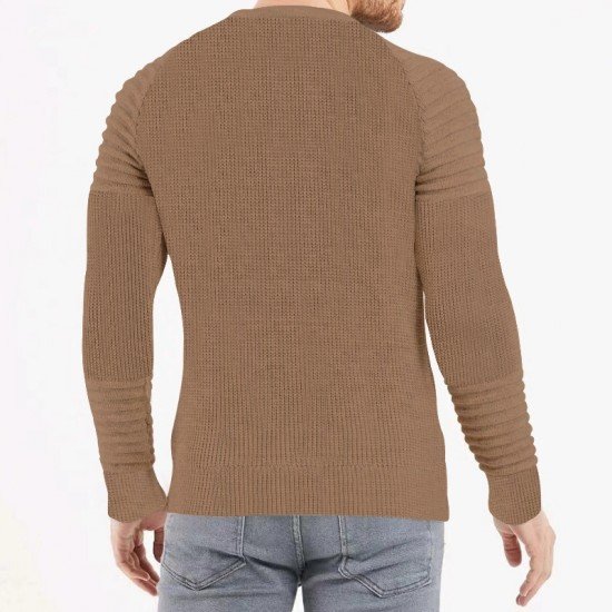  Pure Color Crew Neck Men's Pullover Top