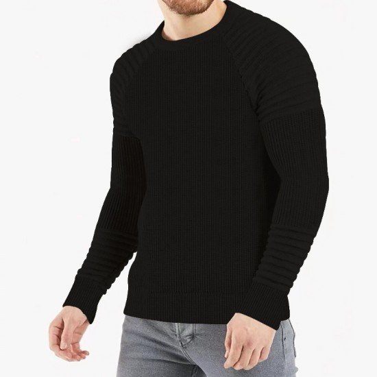  Pure Color Crew Neck Men's Pullover Top