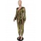  Pure Color V Neck Gilded Women's Jumpsuit