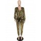  Pure Color V Neck Gilded Women's Jumpsuit