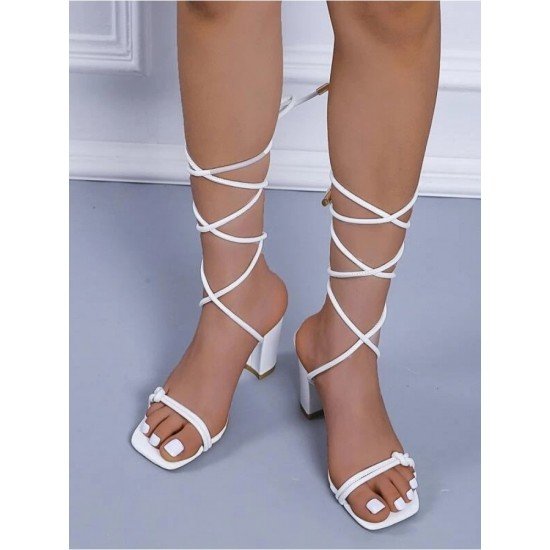  Square Bandage High-heeled Women's Shoes