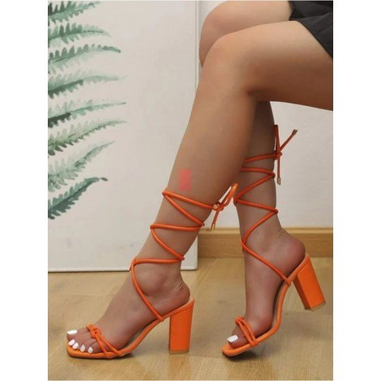  Square Bandage High-heeled Women's Shoes