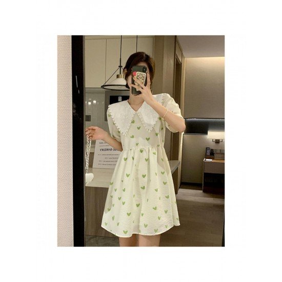  Summer Sweet Green Doll Neck Women's Short Dress