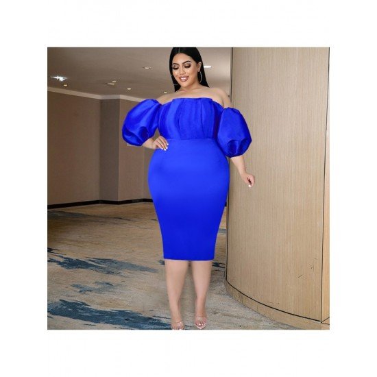 Trendy Plus Size Off Shoulder Lantern Sleeve Dress