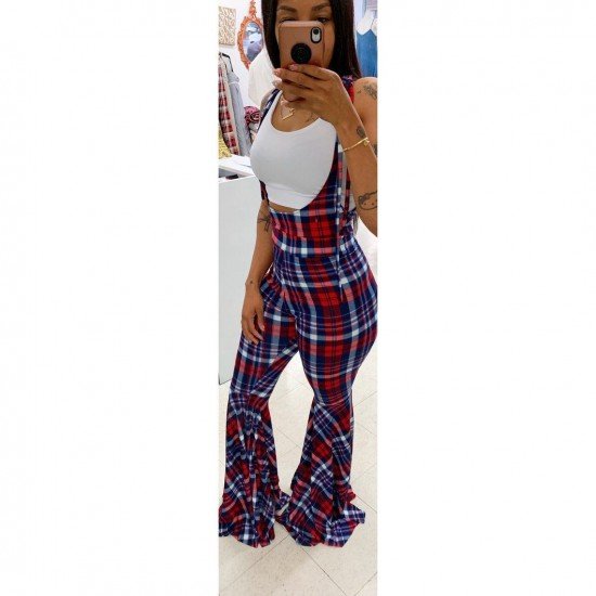 Backless Sleeveless Plaid Overalls For Women