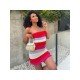 Trendy Solid Striped Strapless Bodycon Short Dress