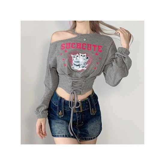  Hot Girl Letter Printing Bandage Women's Crop T-Shirt