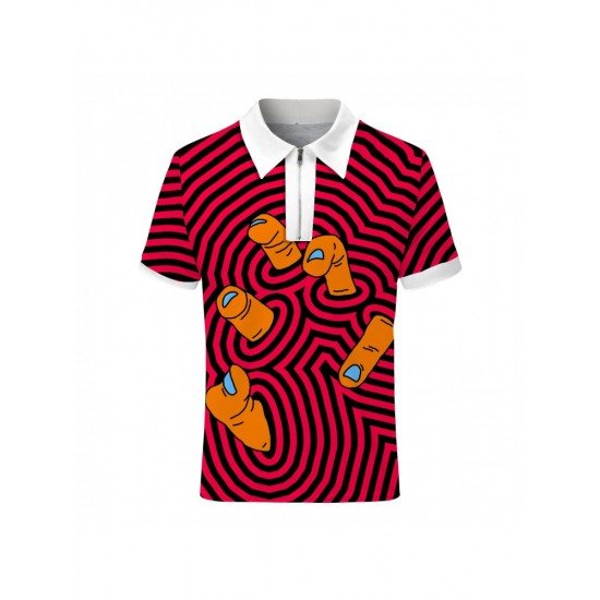 Fashion Printing Zipper Up Short Sleeve Polo Shirt