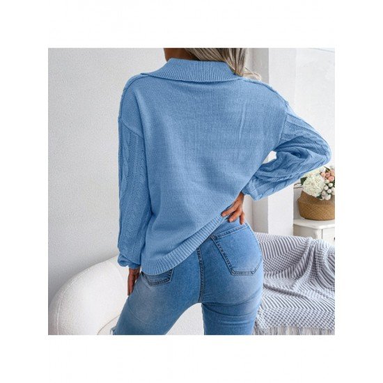 Loose Casual Solid V Neck Pullover Sweaters