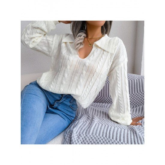 Loose Casual Solid V Neck Pullover Sweaters