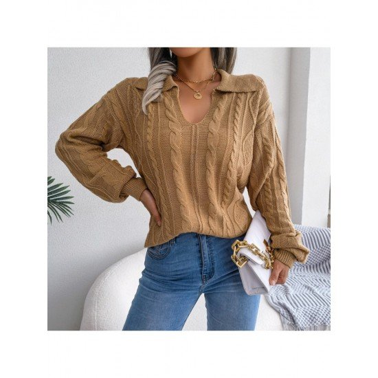 Loose Casual Solid V Neck Pullover Sweaters