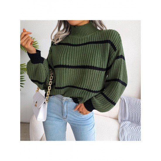  Casual Lantern Sleeve Mock Neck Women's Sweater