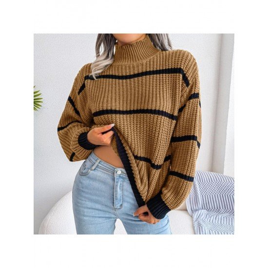  Casual Lantern Sleeve Mock Neck Women's Sweater