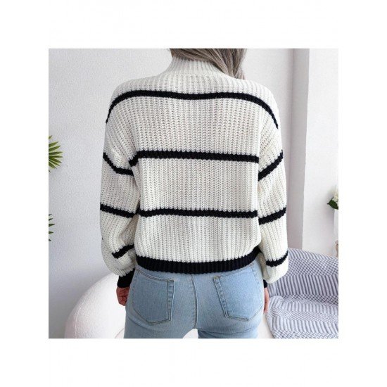  Casual Lantern Sleeve Mock Neck Women's Sweater