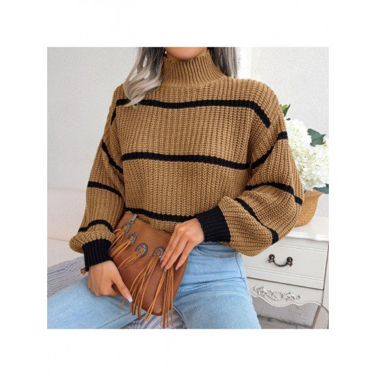  Casual Lantern Sleeve Mock Neck Women's Sweater