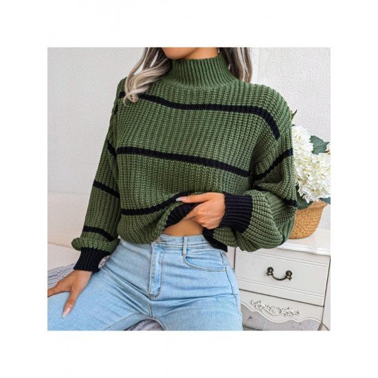  Casual Lantern Sleeve Mock Neck Women's Sweater