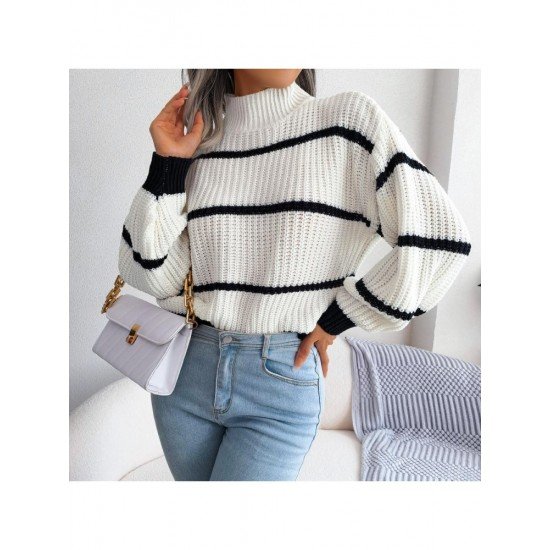  Casual Lantern Sleeve Mock Neck Women's Sweater