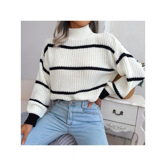  Casual Lantern Sleeve Mock Neck Women's Sweater