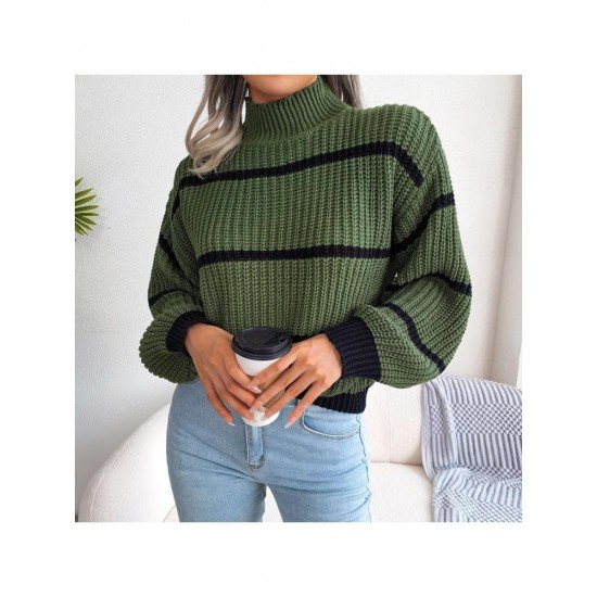  Casual Lantern Sleeve Mock Neck Women's Sweater