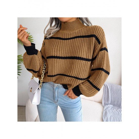  Casual Lantern Sleeve Mock Neck Women's Sweater