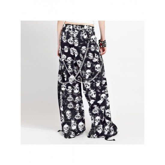  Dark Skull Print Chain Casual Loose Pants