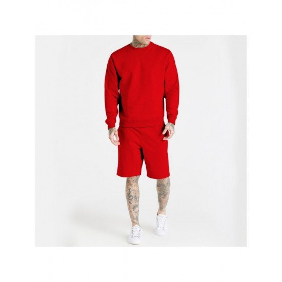  Leisure Round Neck Pure Color Men's Shorts Suit